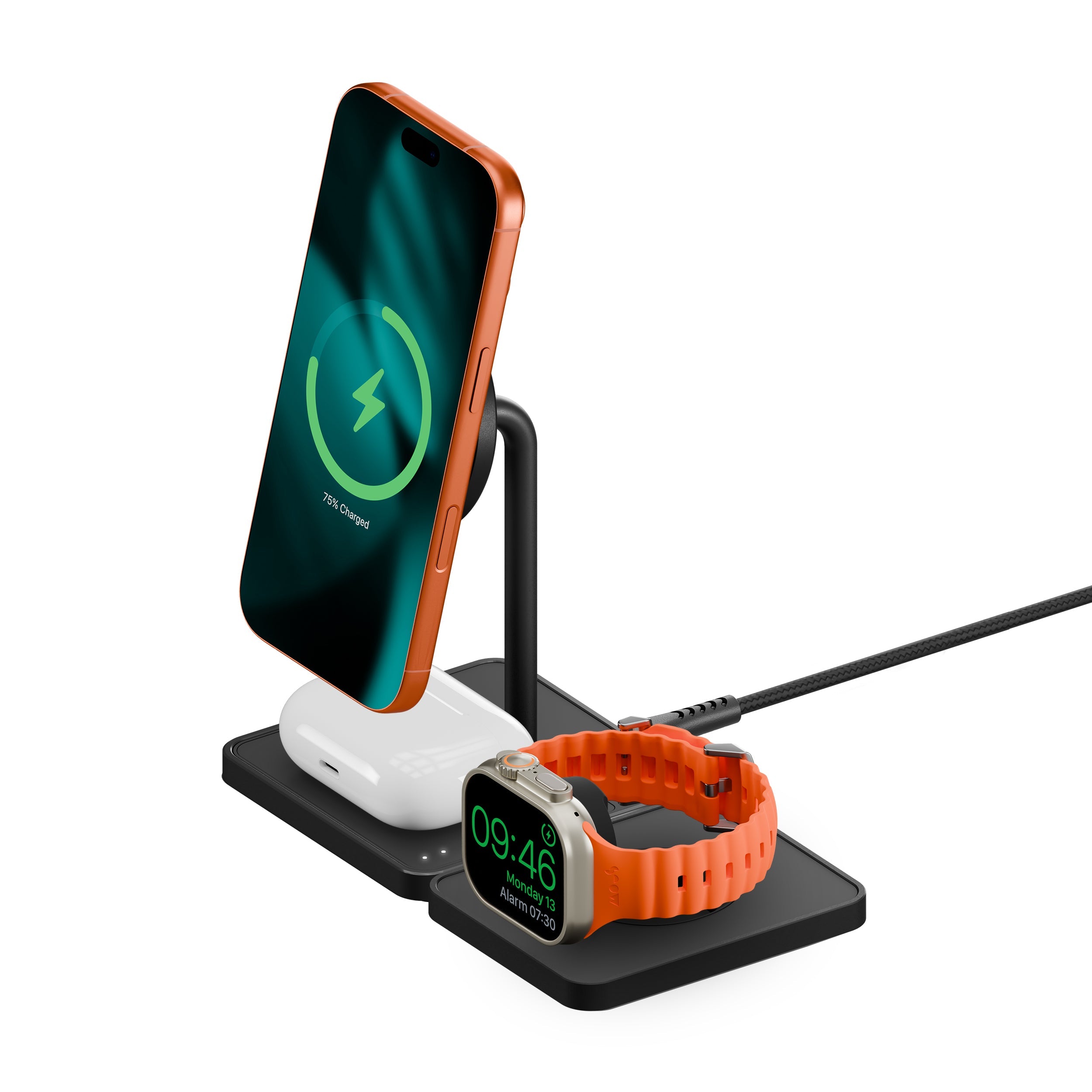 Wireless Charging Stand and Apple Watch Charger - Matte Black