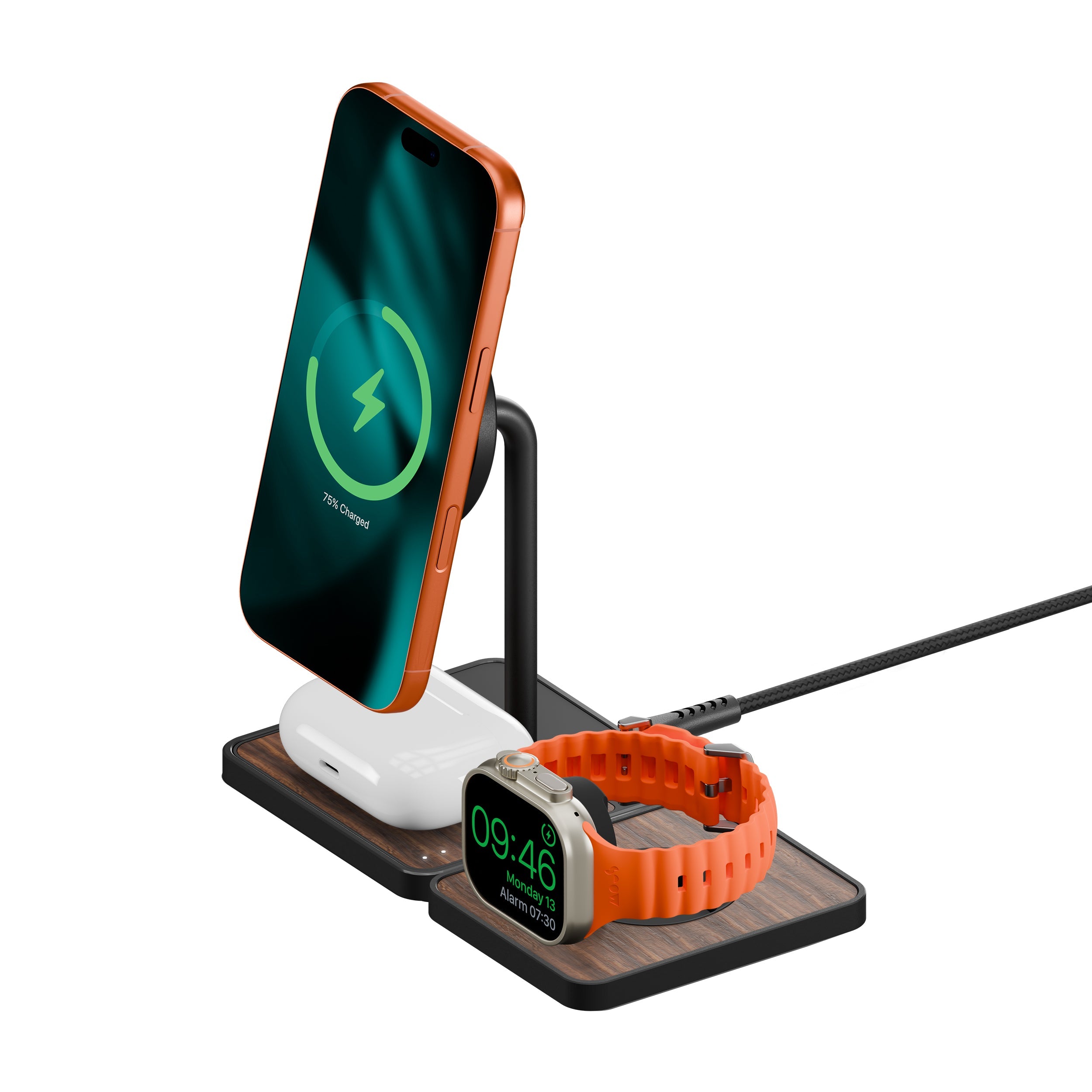 Wireless Charging Stand and Apple Watch Charger - Walnut