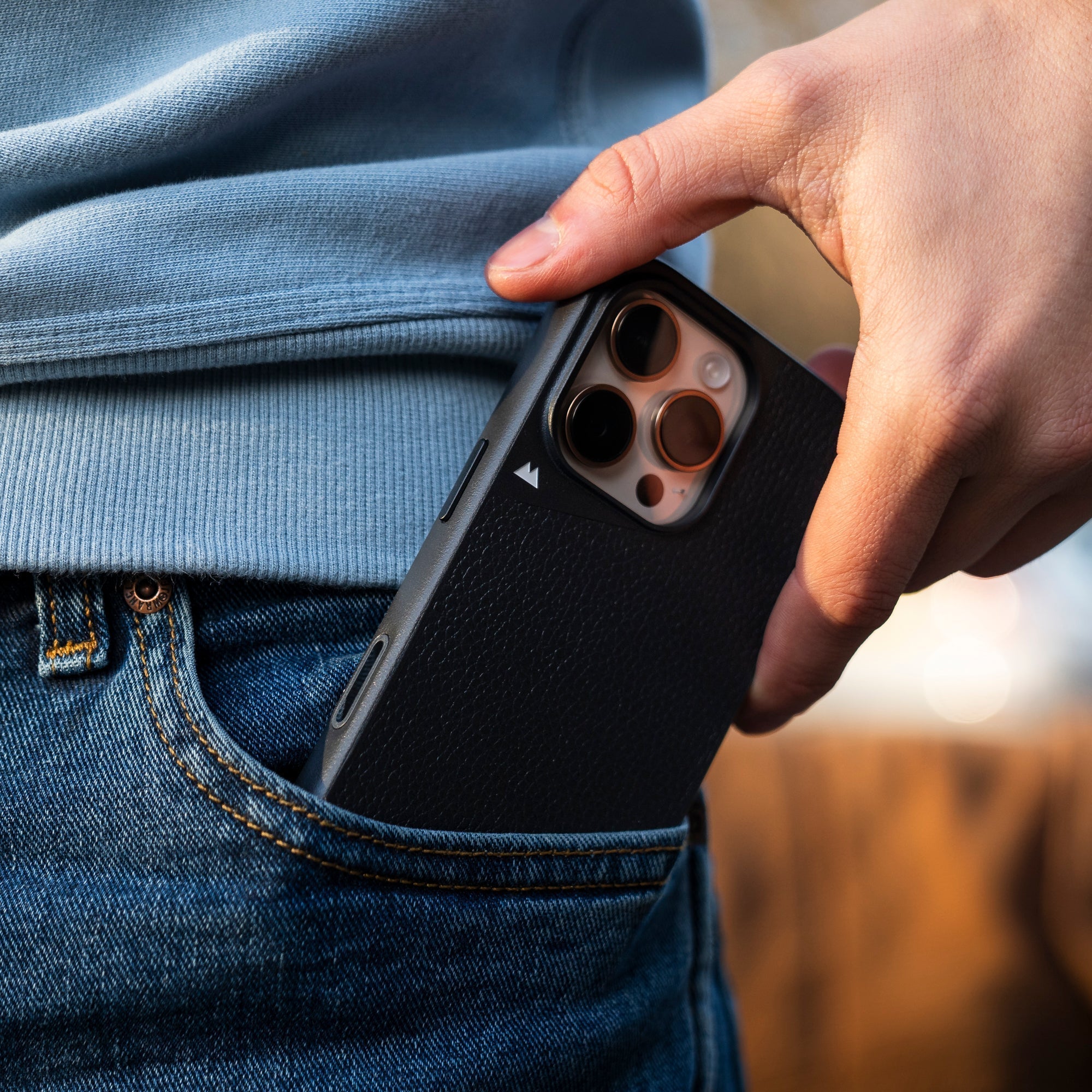 Black Leather Protective Phone Case with Camera Control Button - Limitless