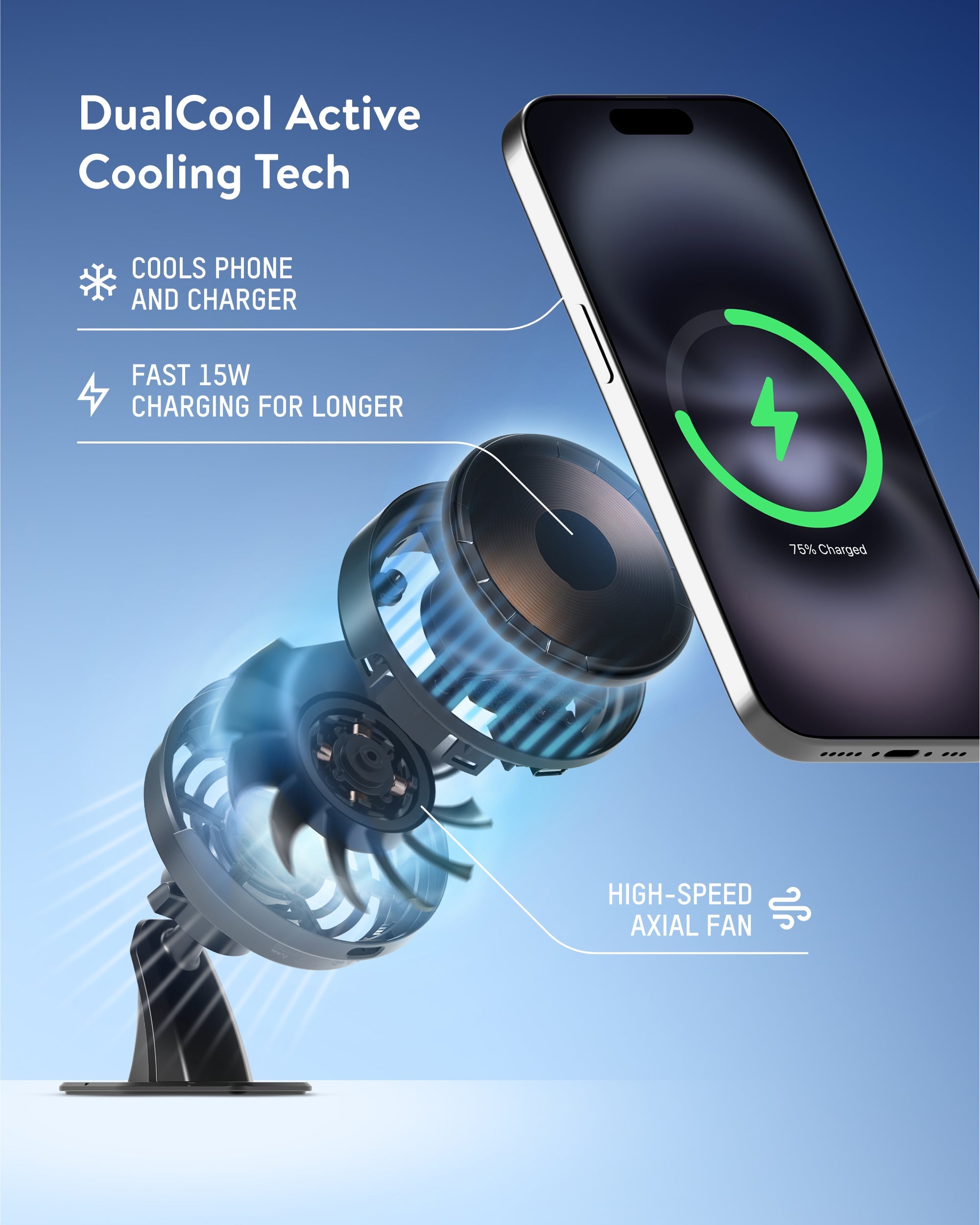 Adhesive Wireless Charging Car Mount - With Qi2