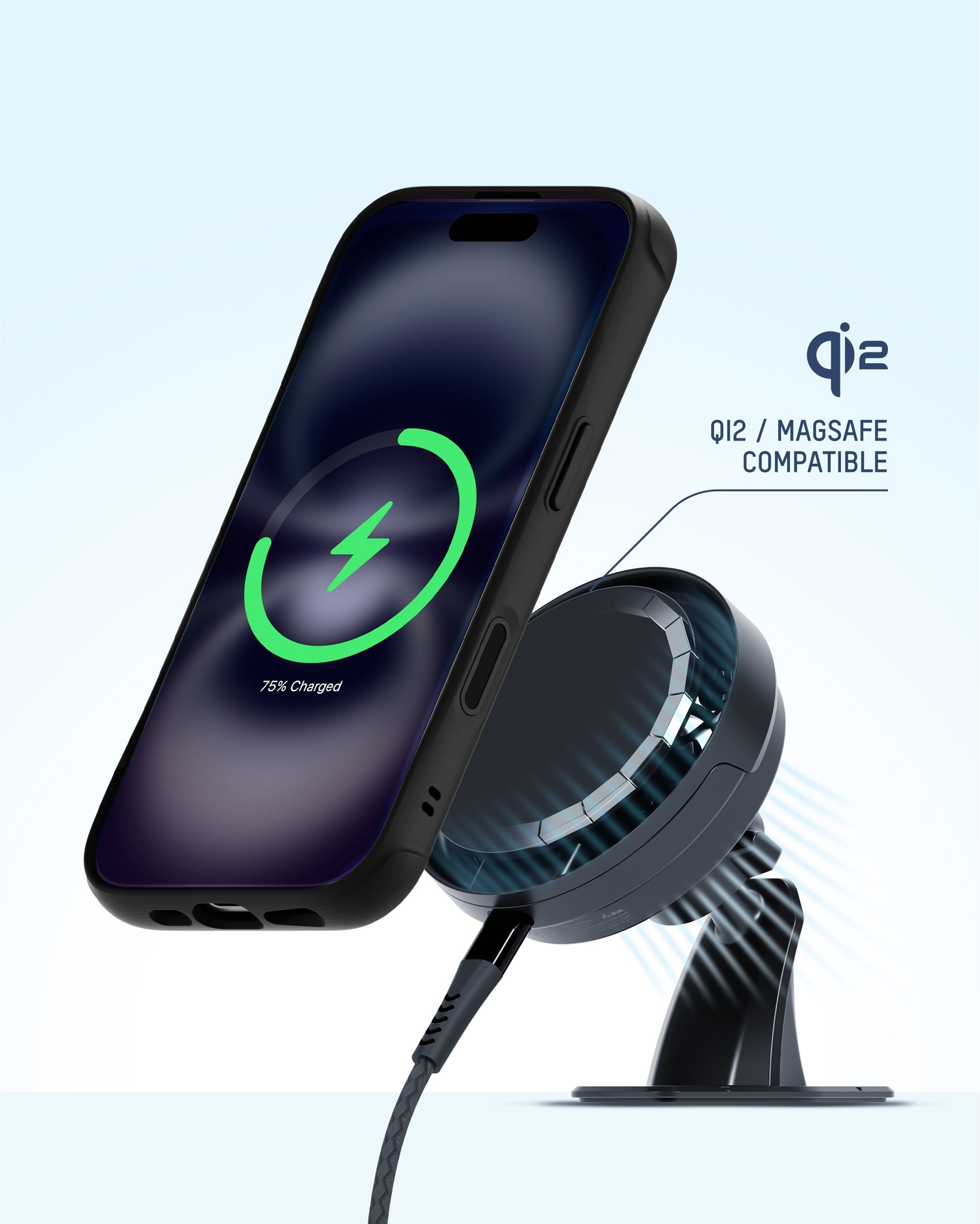 Adhesive Wireless Charging Car Mount - With Qi2