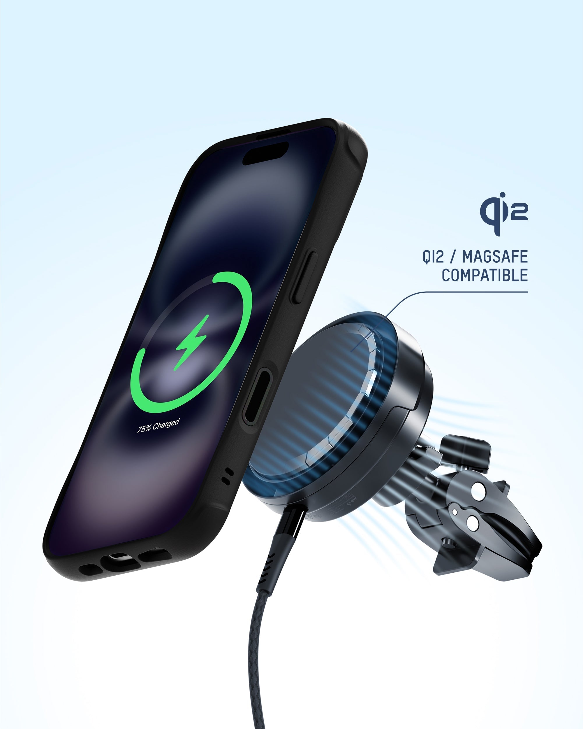 Wireless Charging Car Vent Clip - With Qi2