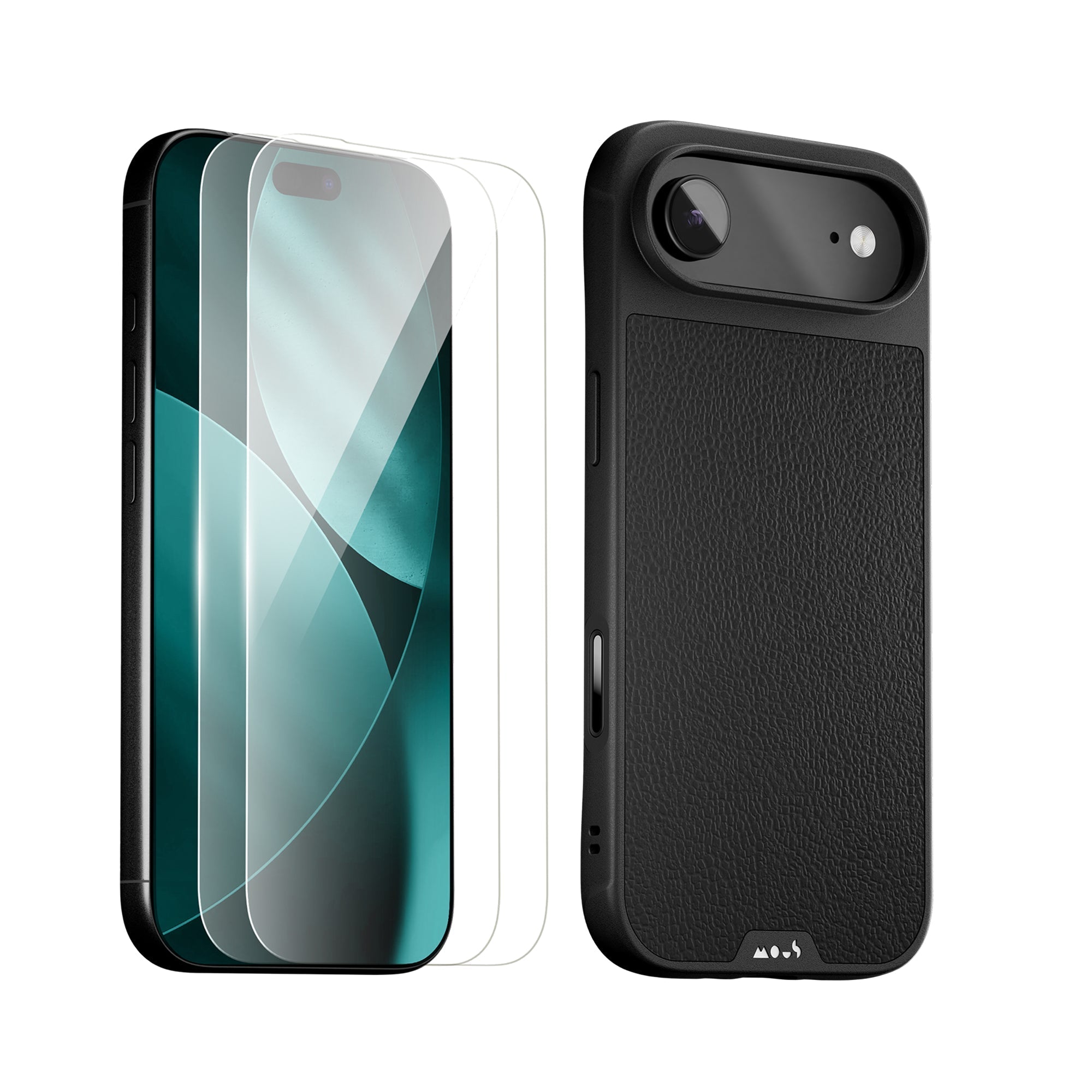 Black Leather Protective Case and Screen Protector - iPhone Protection Kit