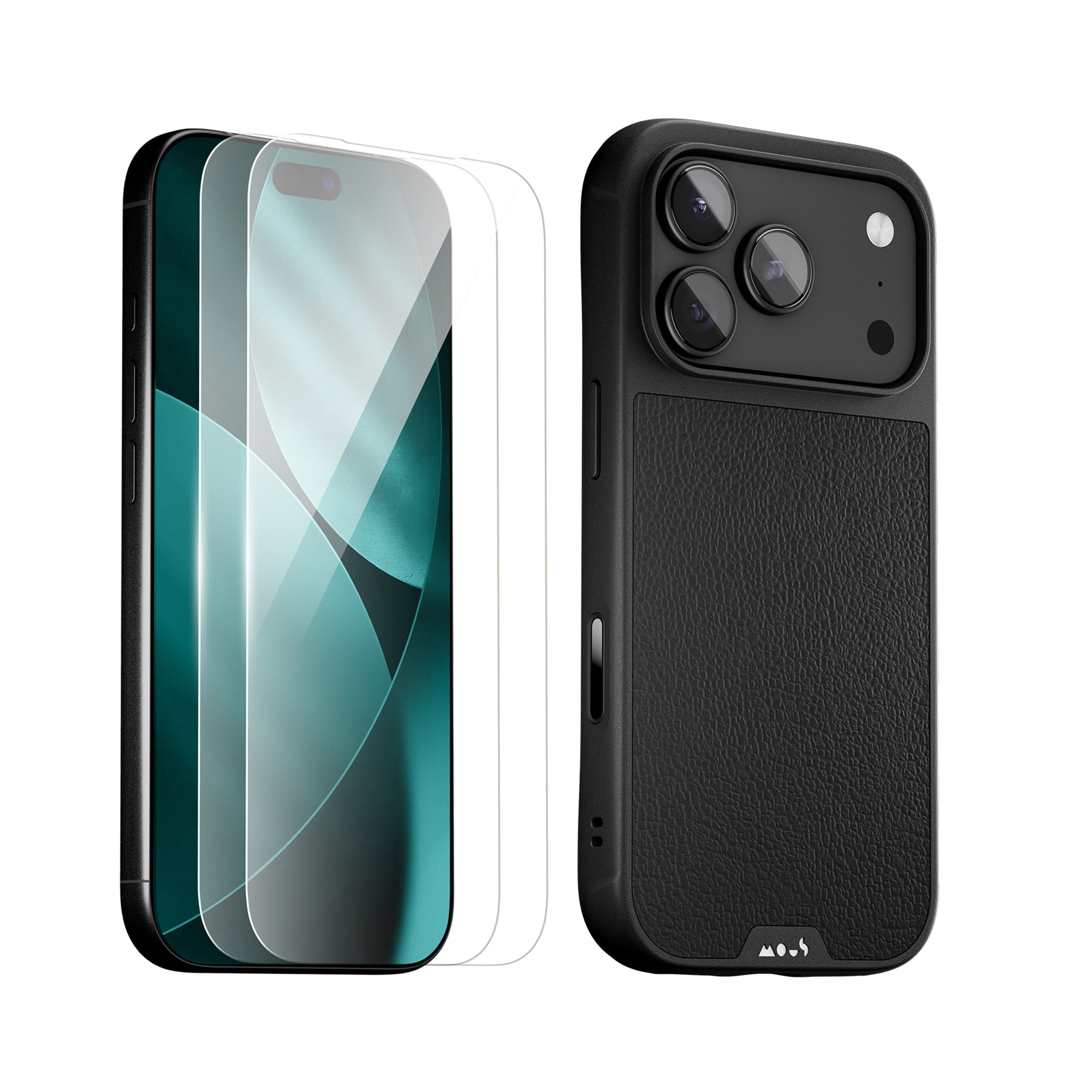 Black Leather Protective Case and Screen Protector - iPhone Protection Kit