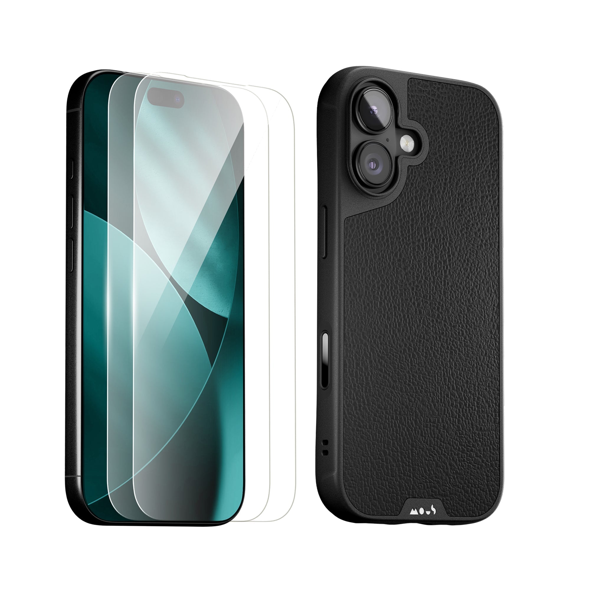 Black Leather Protective Case and Screen Protector - iPhone Protection Kit